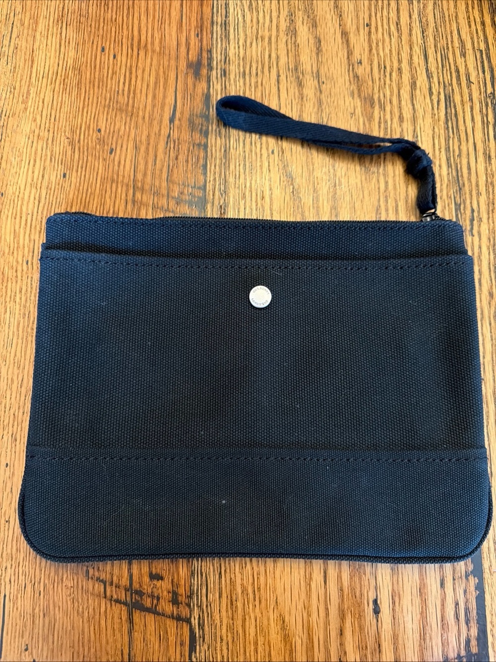 Lands End Solid Black Canvas Zipper Pouch Wristlet 10”x8”